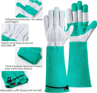Guantes jardinería cuero vacuno con manga ajustable antideslizante