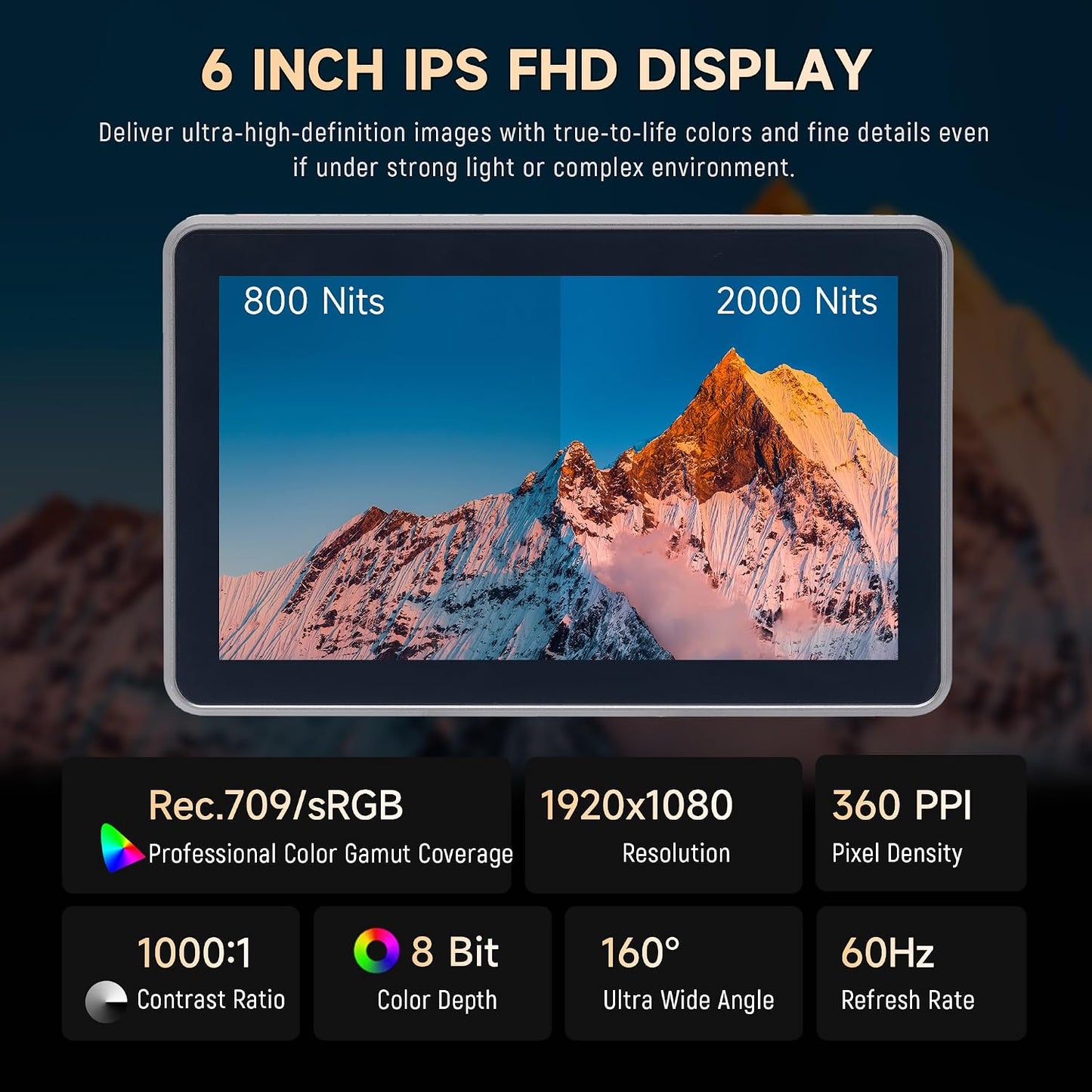 Monitor 2000 nits 6pulg 4K HDMI tactil con batería