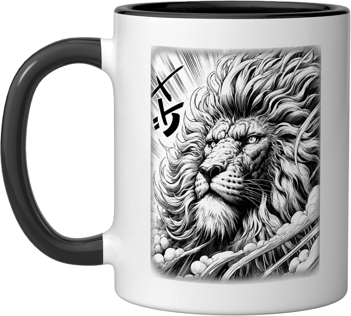Taza Cerámica Anime León Estilo Manga Negro/Blanco