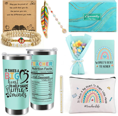 Set 7 pzas regalo profesoras vaso térmico pulsera ganchillo