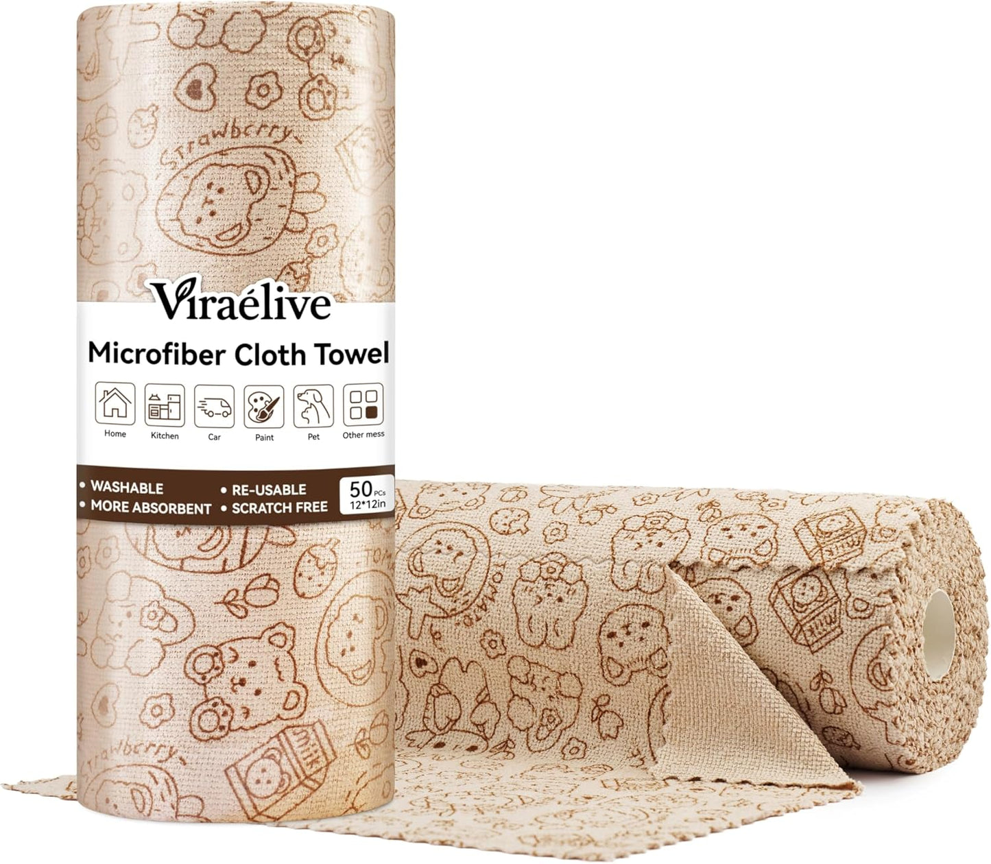 Rollo paño microfibra 50uds reutilizable 12x12pulg marrón