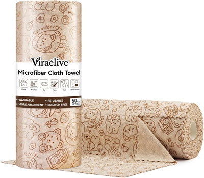 Rollo paño microfibra 50uds reutilizable 12x12pulg marrón