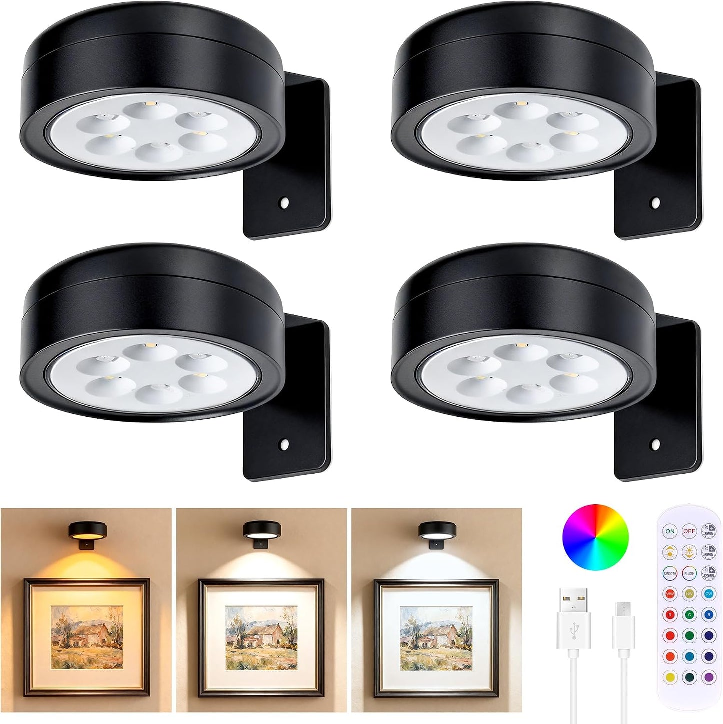 4 Luces Pared Inalámbricas LED RGB CCT Control Remoto