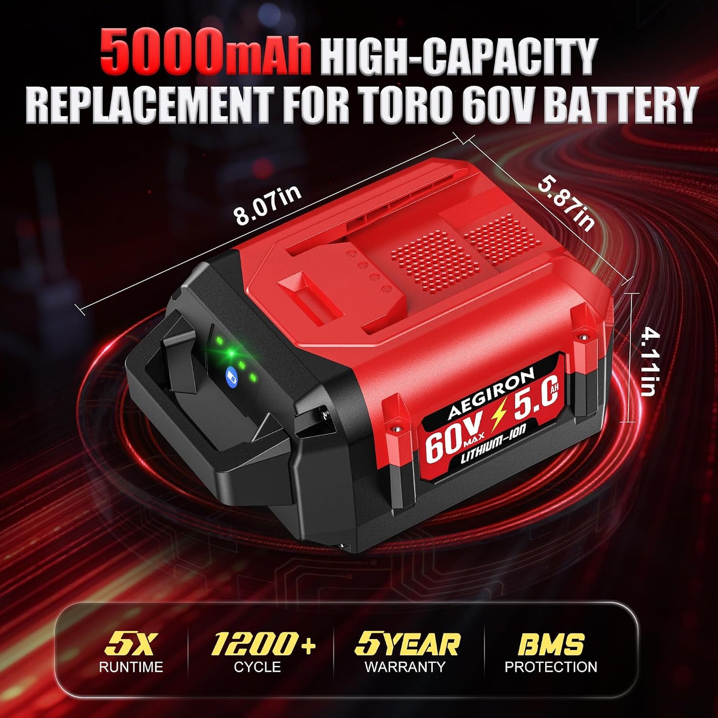 Repuesto batería Toro 60V 5.0Ah comp L108 L135