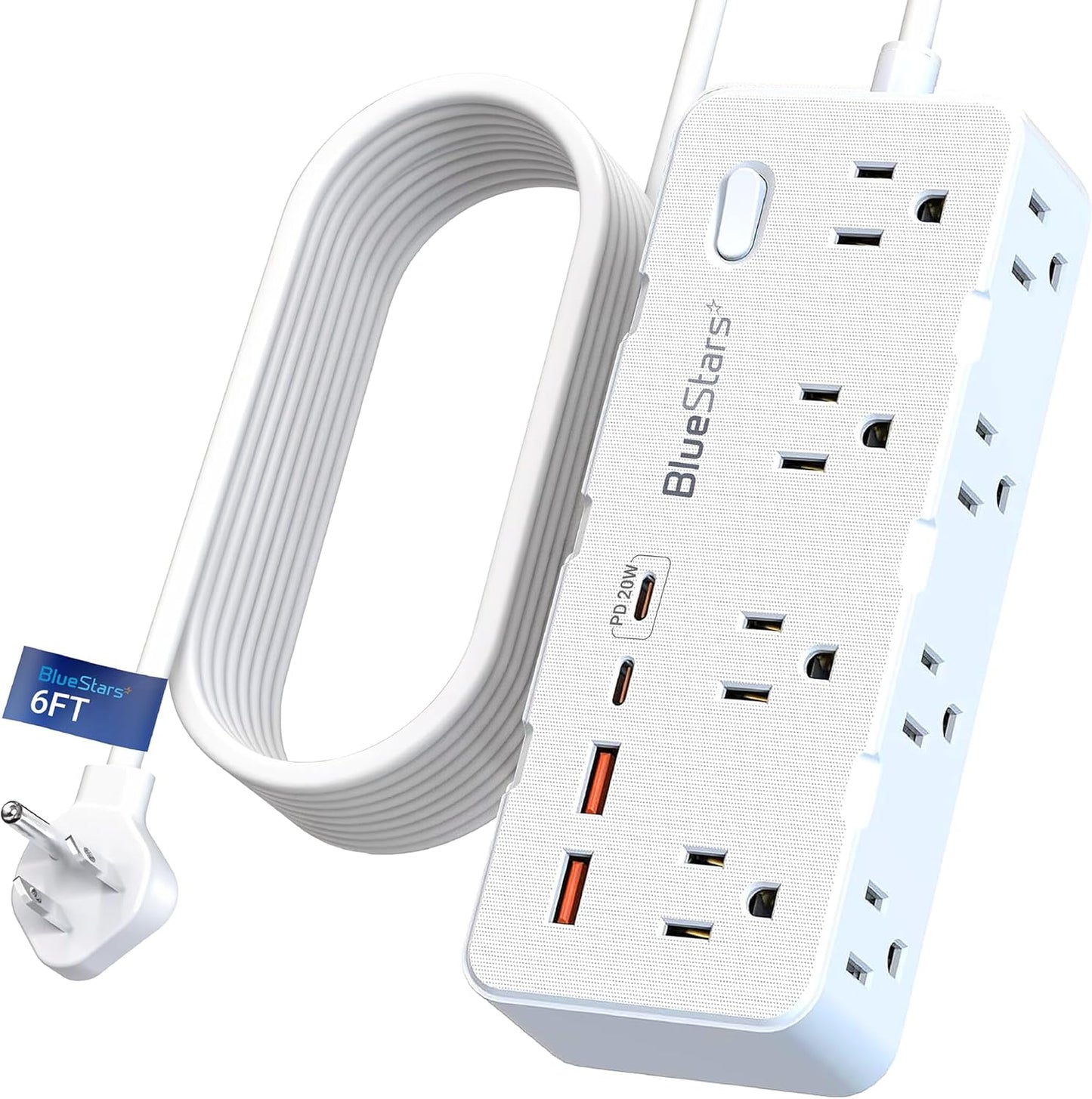Cable extensión 6ft con protec sobretensión 8 salidas CA 4 puertos USB