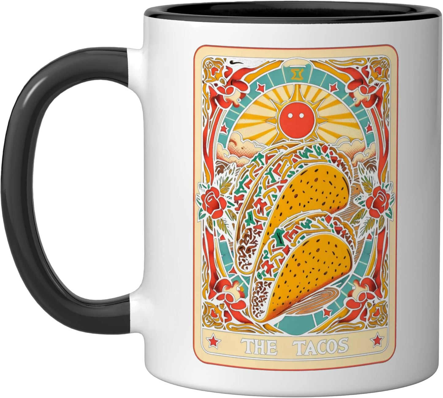 Taza Cerámica Tarot Tacos Negra/Blanca
