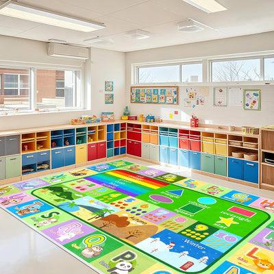 Alfombra educativa ABC números animales 6x8ft antideslizante