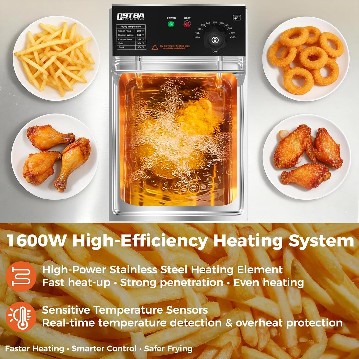 Freidora comercial de acero inoxidable 1600 W con canasta