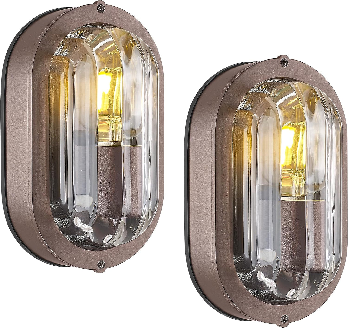 Luz ovalada aplique pared exterior IP44 vidrio ondulado set 2