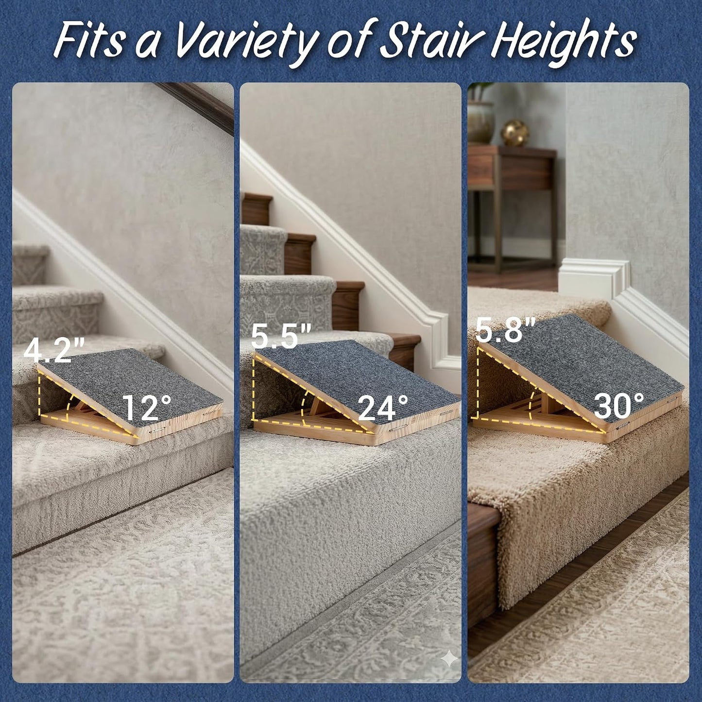 Rampa plegable para perros pequeños con cuñas ajustables de madera