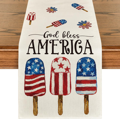 Camino de mesa con diseño de estrellas y helados bandera estadounidense 4 de julio decoracion hogar