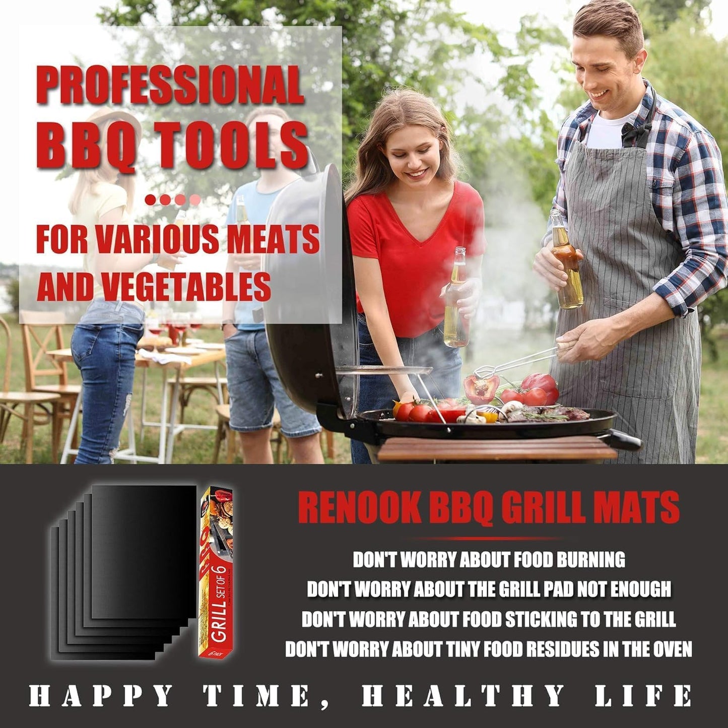 Set 6 Alfombrillas Parrilla Antiadherentes 23x16.5pulg Negro