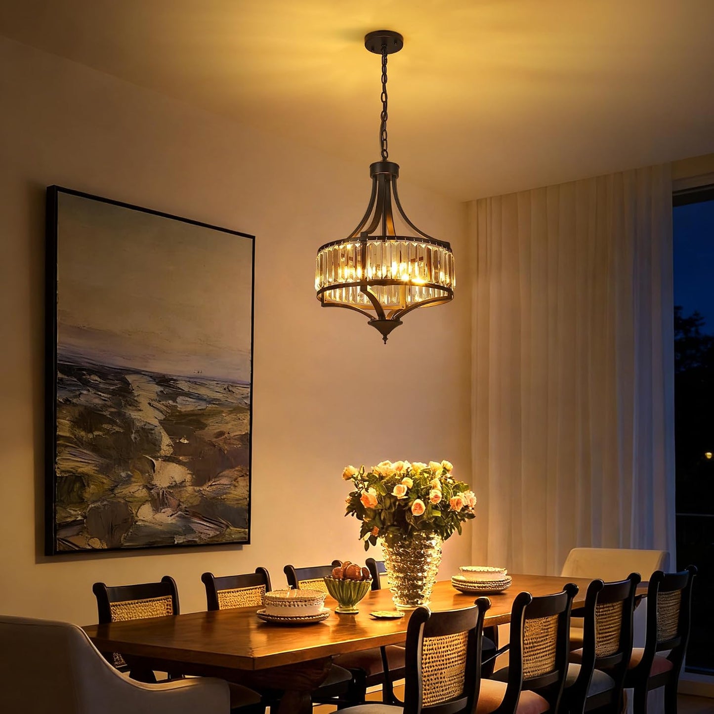 Candelabro cristal negro 16pulg 4 luces colgantes