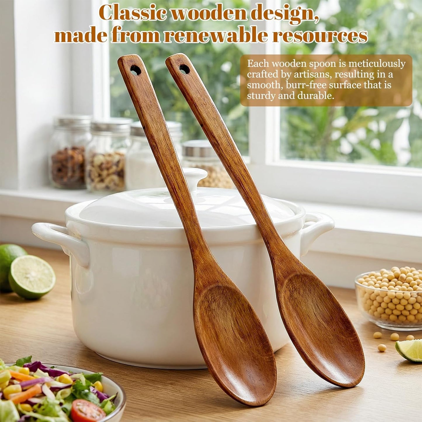 2 Cucharas Madera Mango Largo 12.8pulg Antiadherente