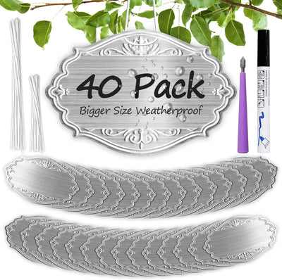 40 Etiquetas Metal Aluminio Jardín Impermeables Plateadas