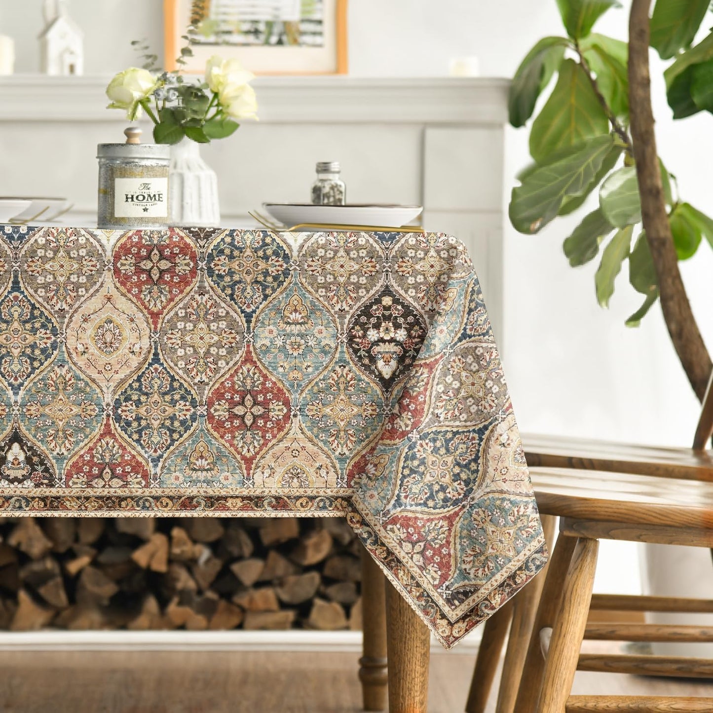 Mantel bohemio rectangular Horaldaily 60 x 84 pulgadas rústico vintage