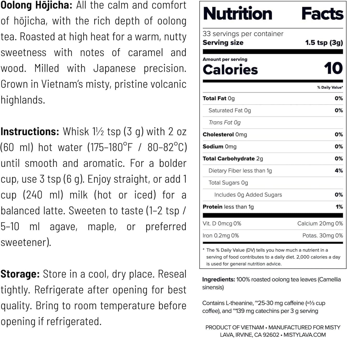 Polvo de hojicha oolong tostado y suave sin BPA 100g