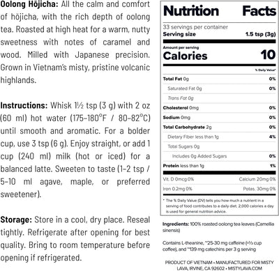Polvo de hojicha oolong tostado y suave sin BPA 100g