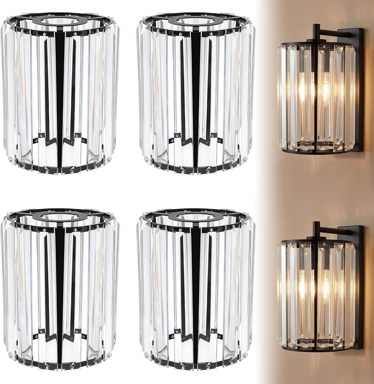 4 Pzas pantalla cristal E26/E27 1.65pulg x 5.1pulg