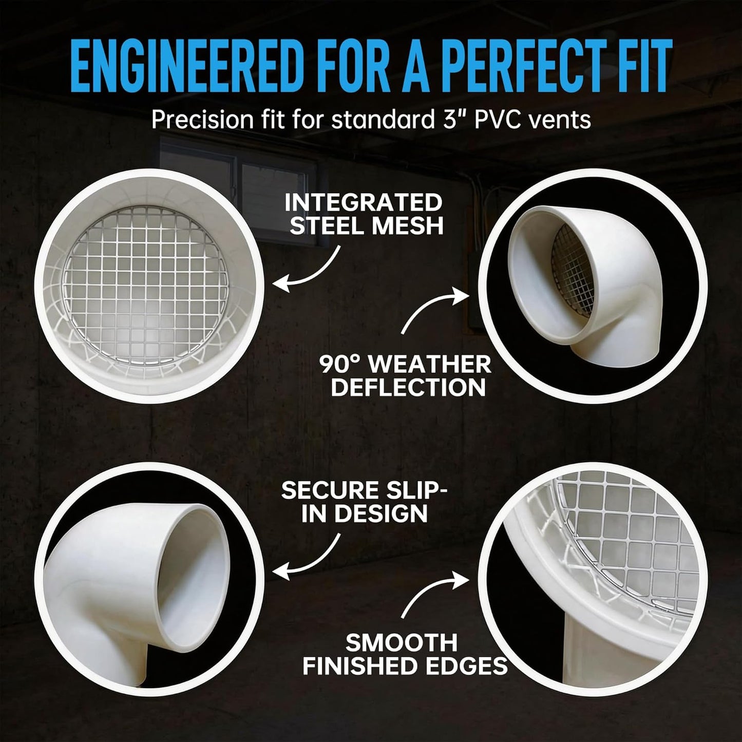 Tapa ventilación PVC 3pulg acero inox 90grados