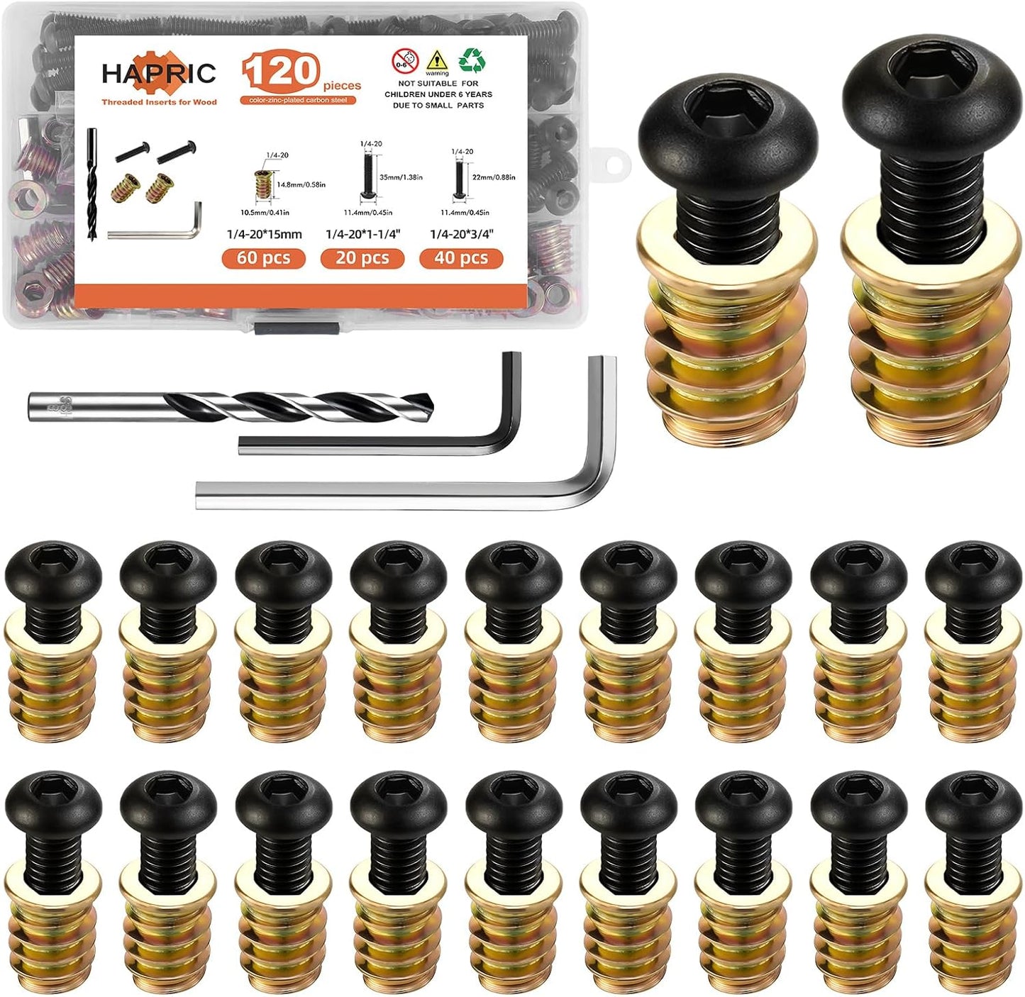 Set 120 Pzas insertos roscados madera 1/4-20
