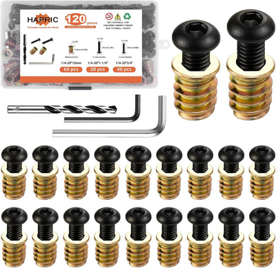 Set 120 Pzas insertos roscados madera 1/4-20