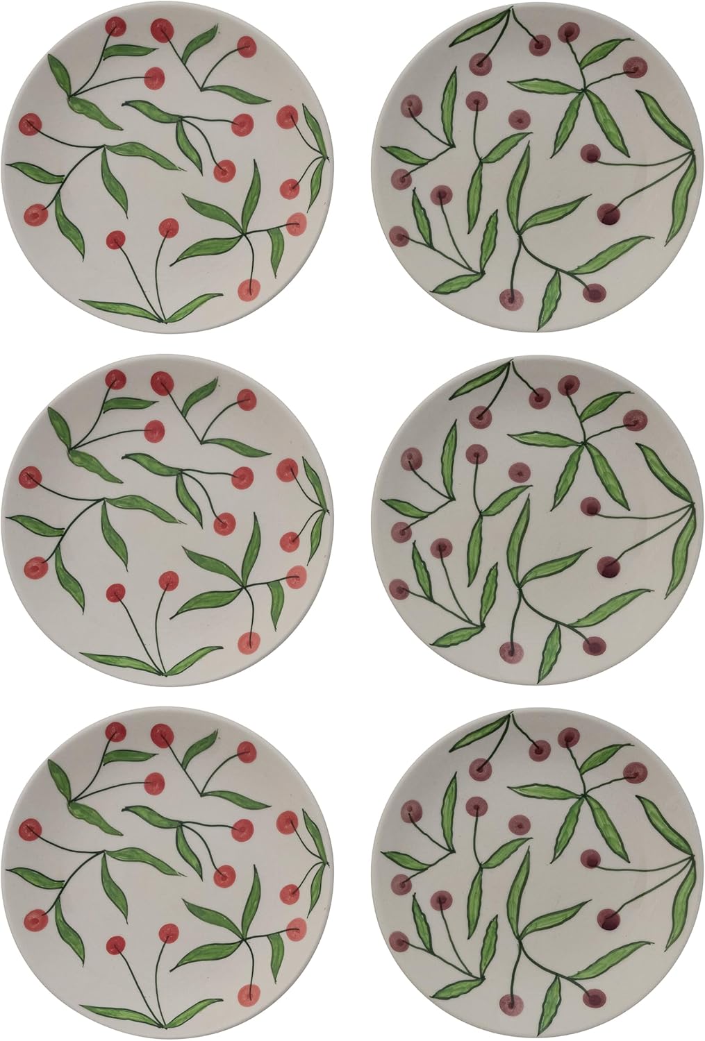 6 Pzas Platos Cerámica Pintados a Mano Cerezas Multicolor