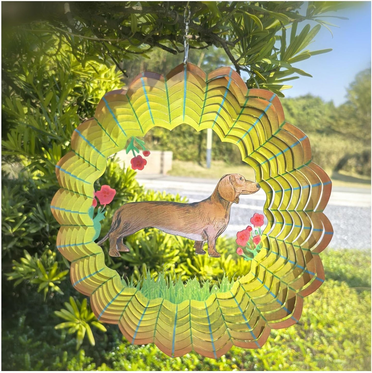 Molinillo viento dachshund 3D acero colgante regalo mascotas