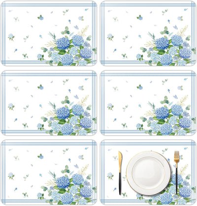 Manteles individuales de plástico con flores de hortensias 11 x 16 pulgadas