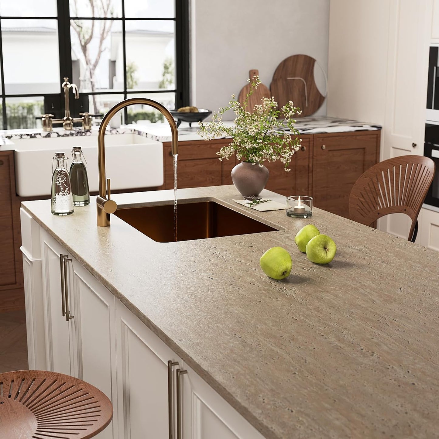 Papel contacto mármol bronceado impermeable para cocina y baño