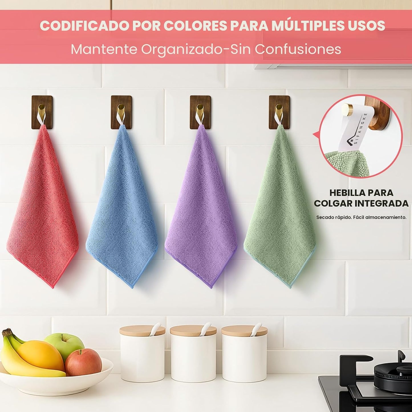 Paquete 12 paños microfibra coloridos para limpieza