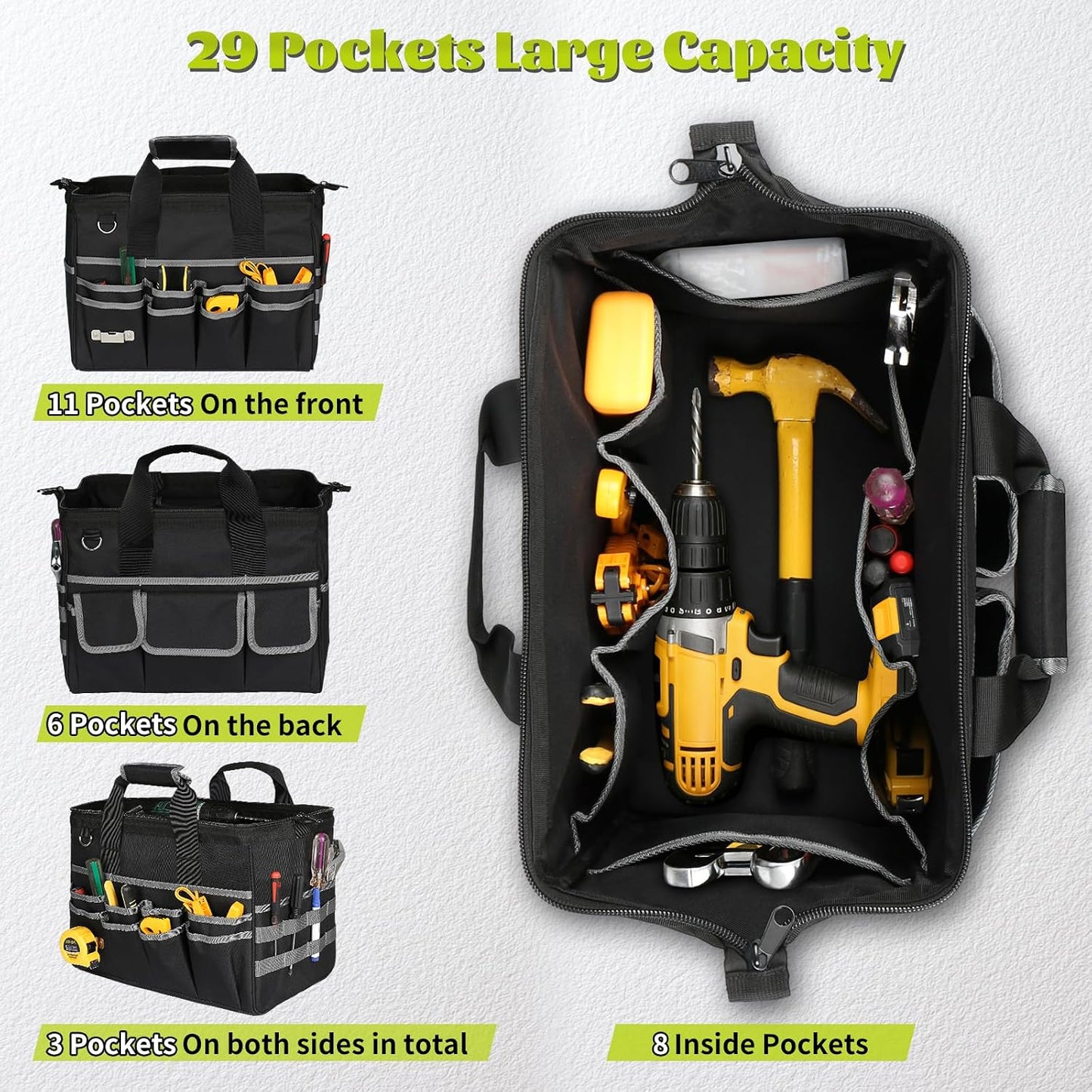 Bolsa herramientas 16.5pulg 29 bolsillos organizador portátil