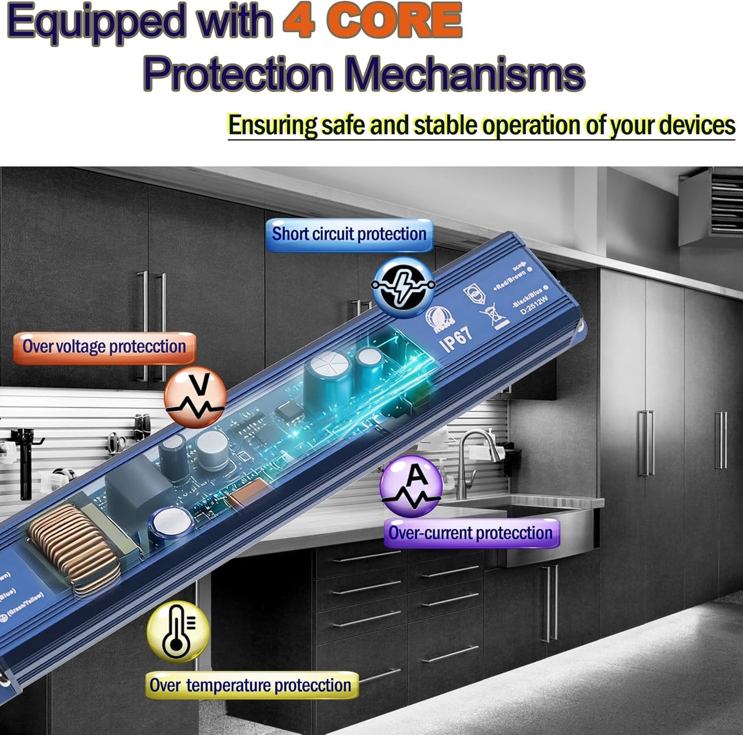 Fuente alimentación LED 12V 60W IP67 impermeable con cable EE.UU.