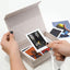 Estuche lino 4x6 y caja organizadora postales beige