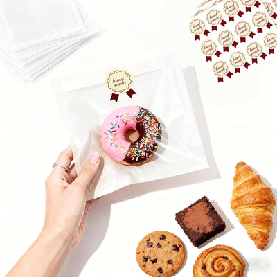 Paquete de 200 bolsas termosellables con ventana de papel kraft 7.1 x 7.5 pulgadas para donas y sándwich