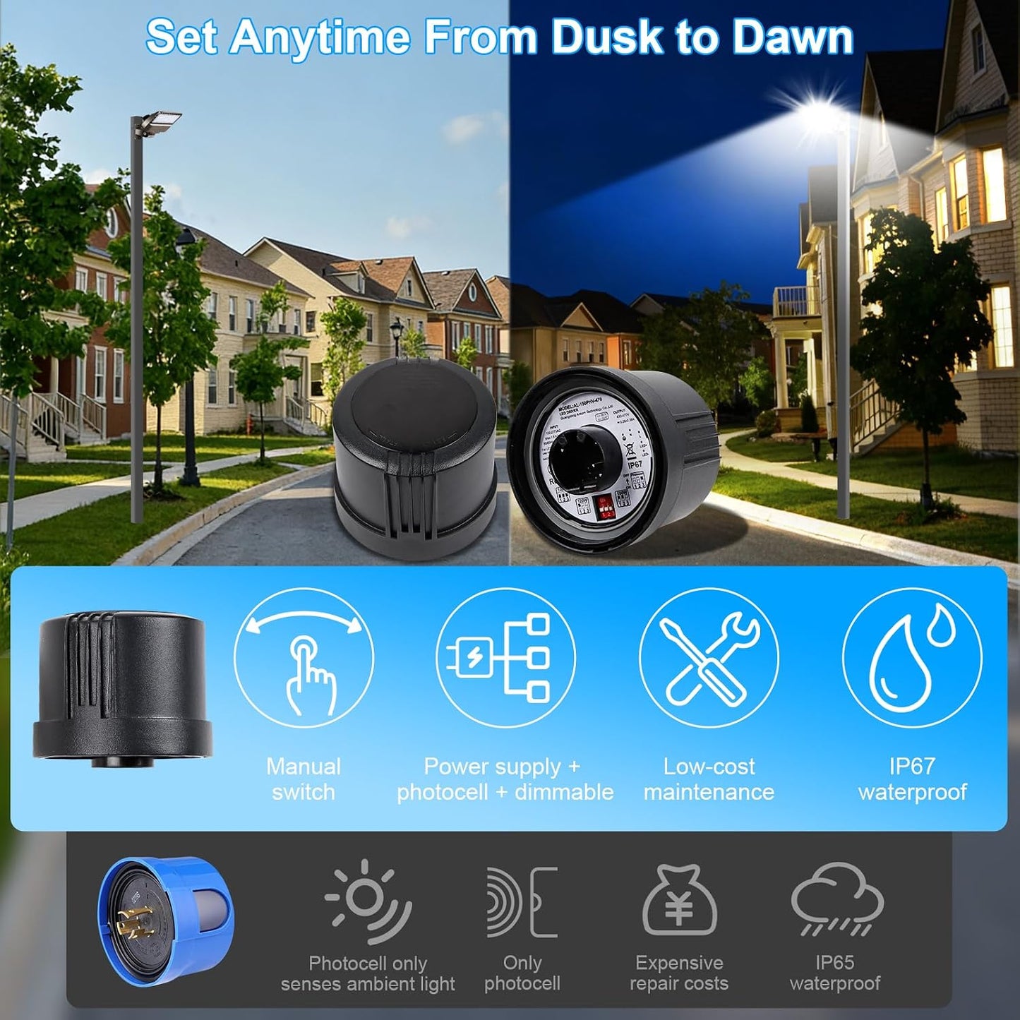 Luz LED estacionamiento IP65 con sensor