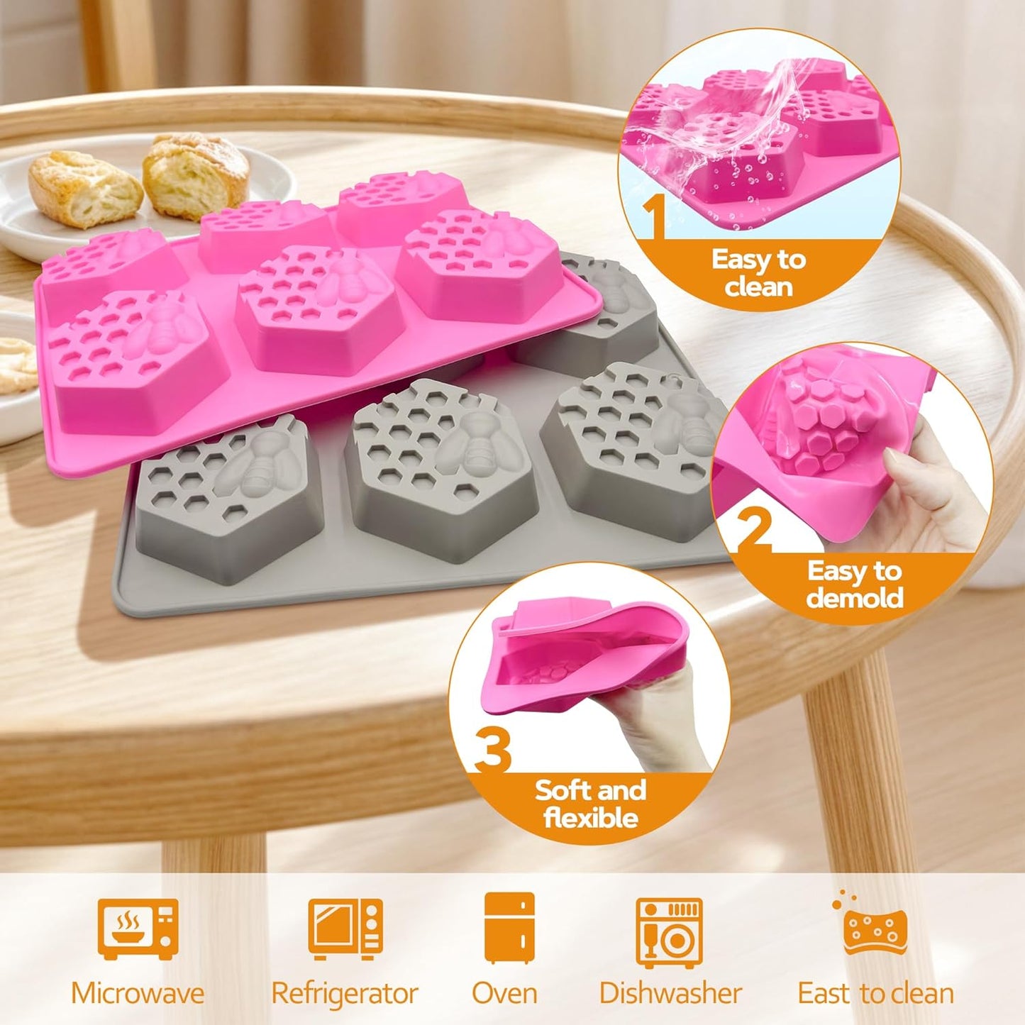 2 Moldes Silicona Abeja Molde Panal Chocolate Hielo Postres