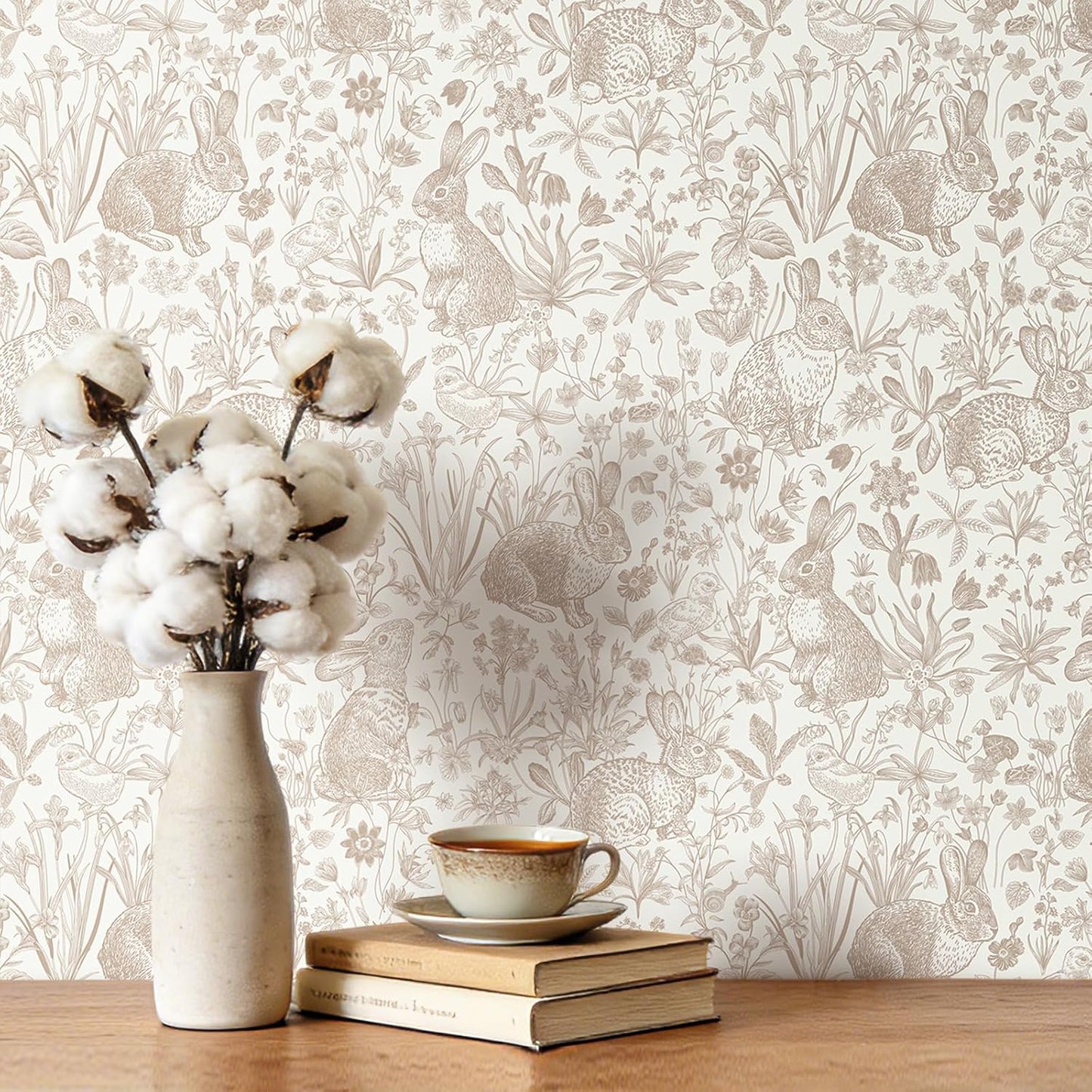 Papel tapiz bebé conejo granja despegar y pegar beige