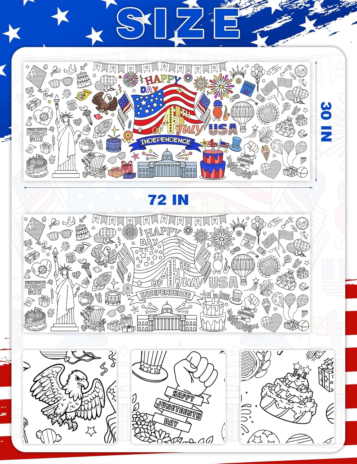 Mantel patriótico 4 de Julio 30x72pulg decoración independencia