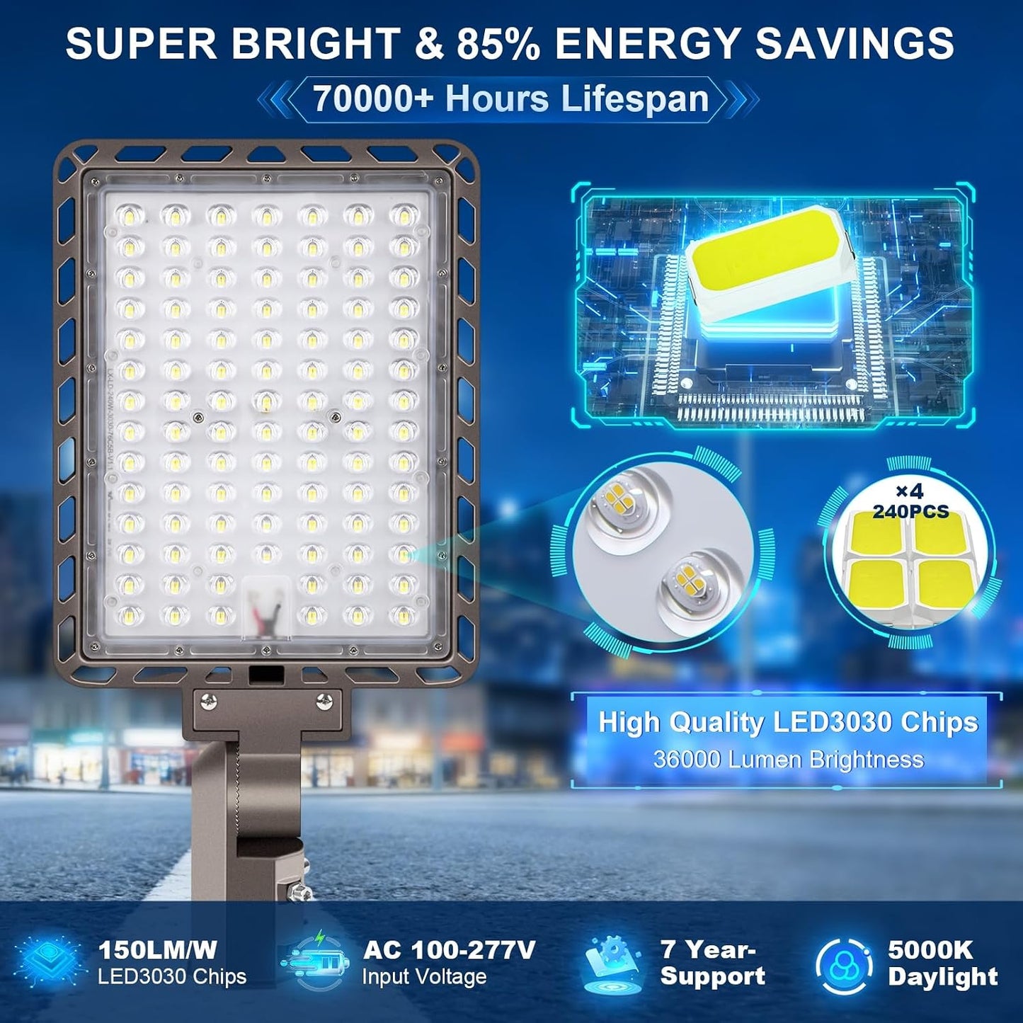 Luz LED estacionamiento 240W IP65 100-277V
