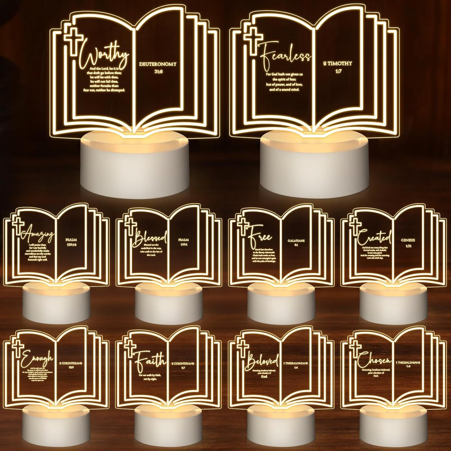 10 Juegos Regalo Luz Nocturna Acrílico Bíblico
