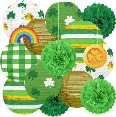 15 Linternas Papel San Patricio Trébol Oro Verde Decoración