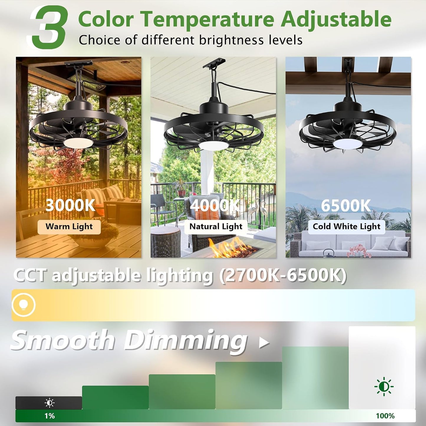 Ventilador techo 20pulg luz LED 3CCT control APP