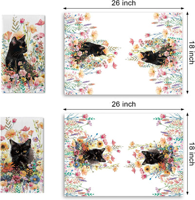 Juego de 2 paños de cocina con flores silvestres de gato negro para primavera y verano