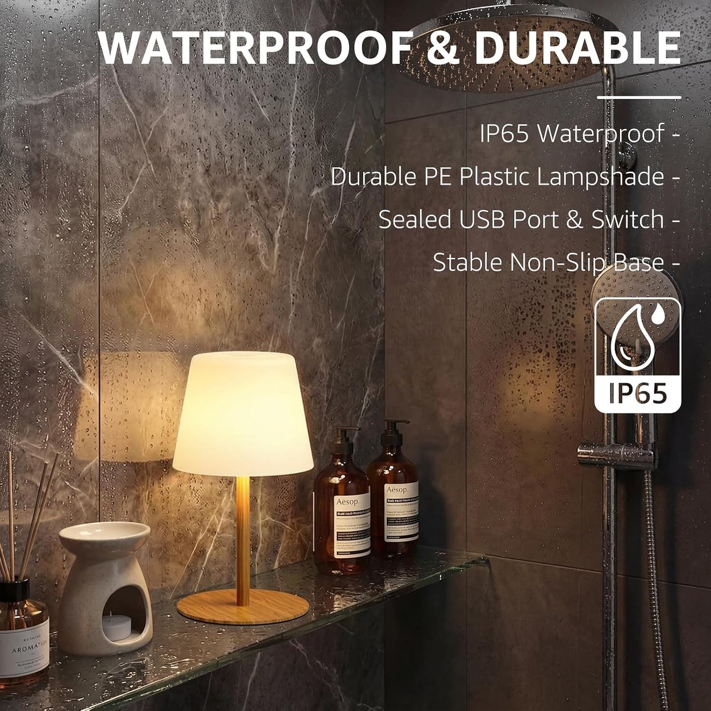 Lámpara ducha recargable madera 4000mAh LED