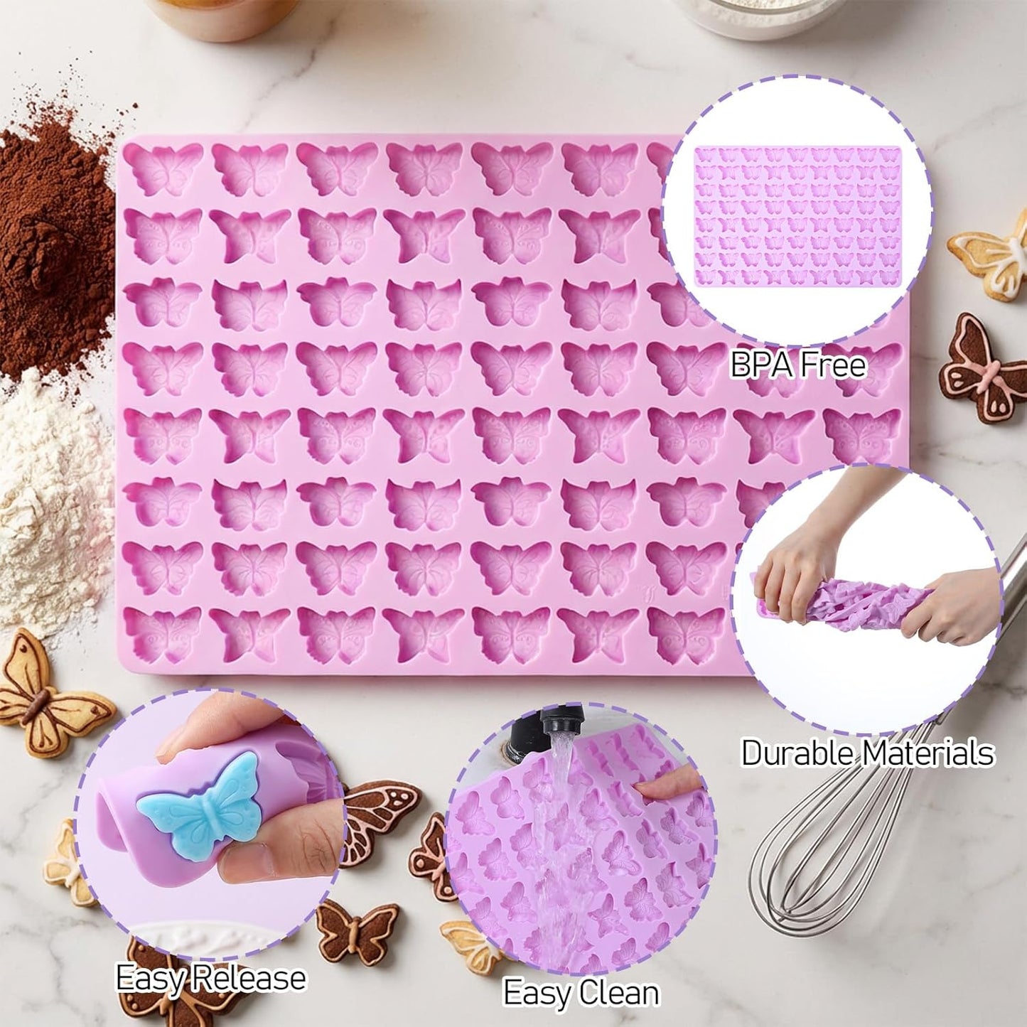 Molde mariposa silicona para gomitas de chocolate morado