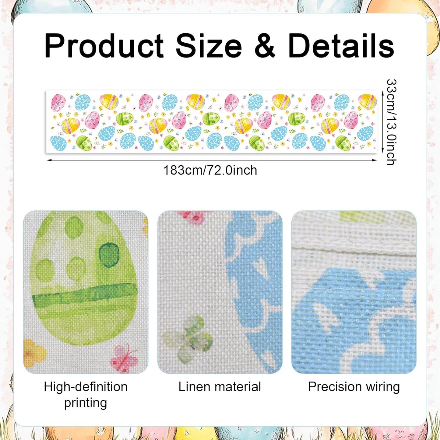 Camino mesa Pascua 72x13pulg huevo acuarela patrón floral