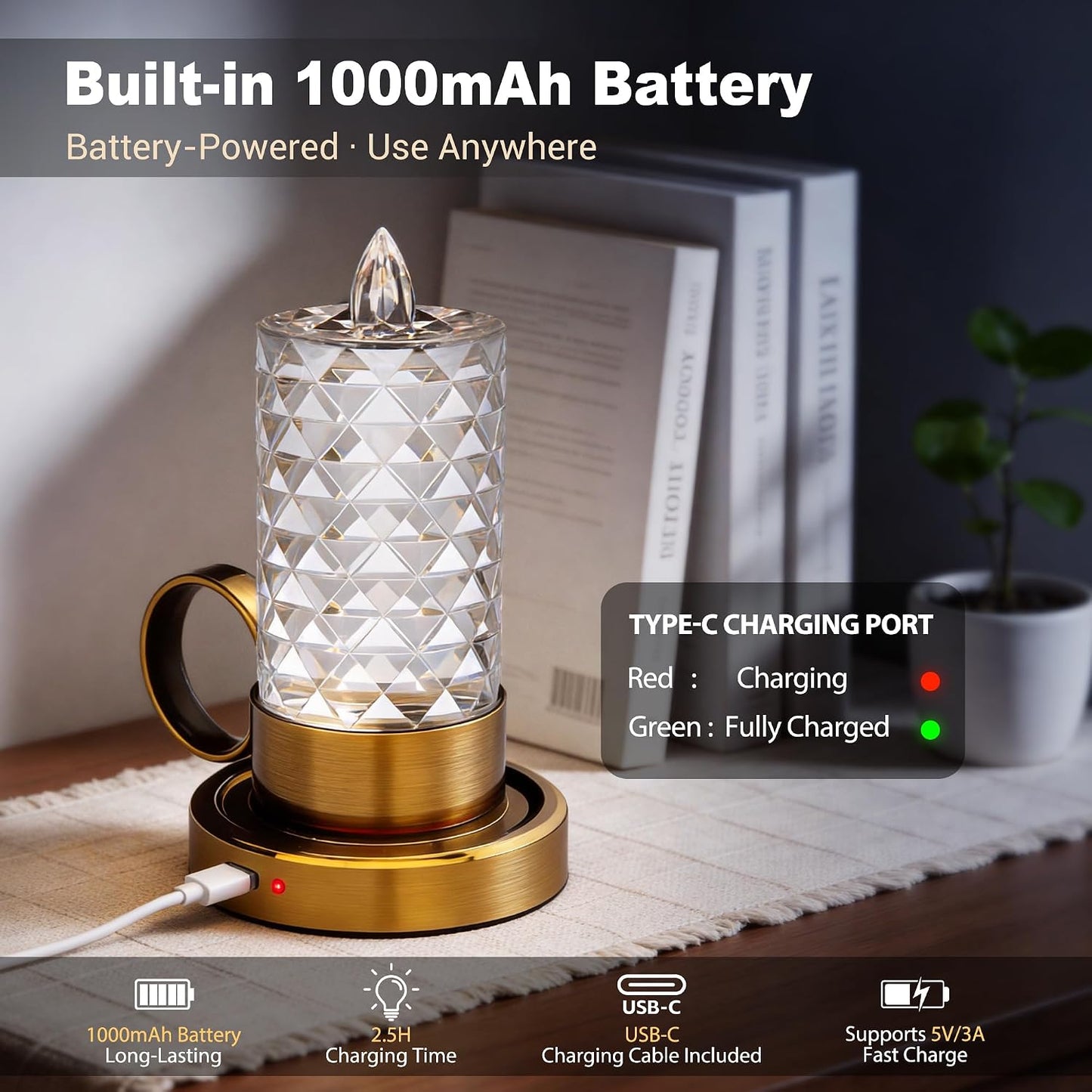 Velas LED recargables acrílico paquete 2 lámpara mesa inalámbrica