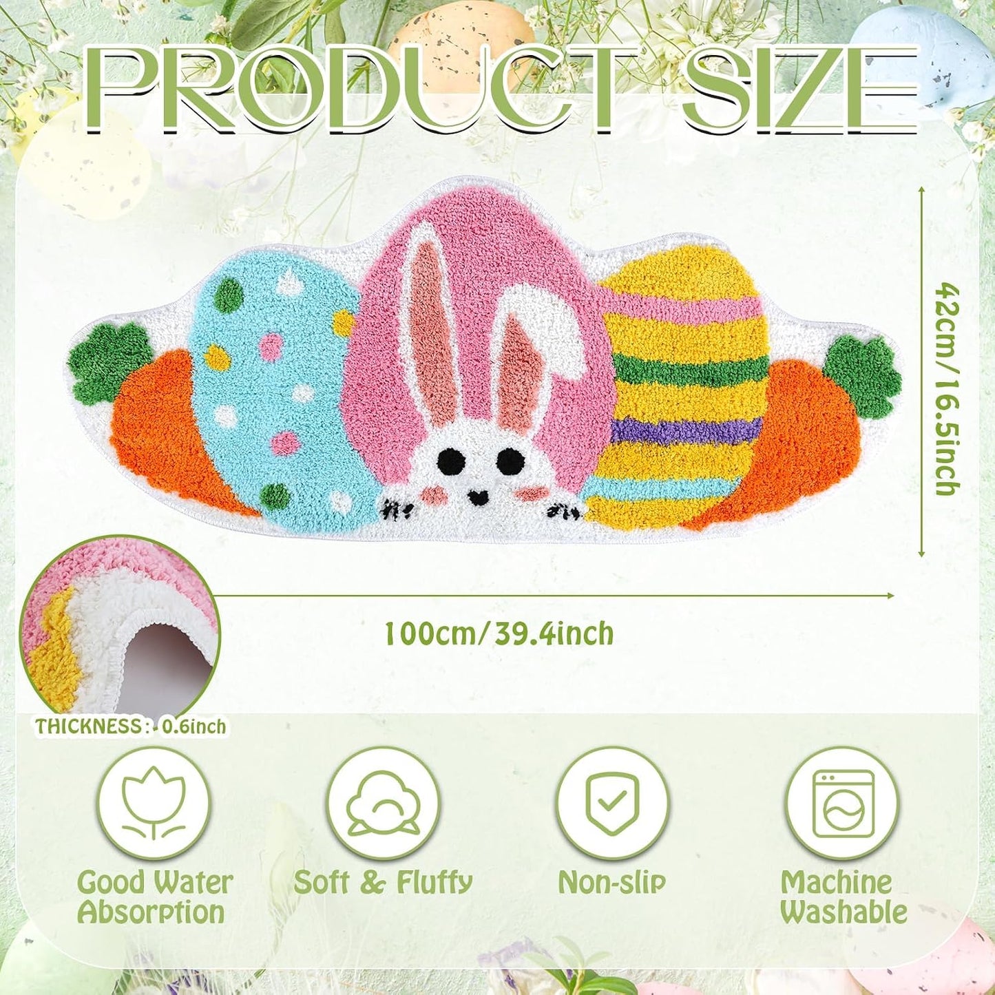 Alfombra baño huevos Pascua 39x16pulg antideslizante suave