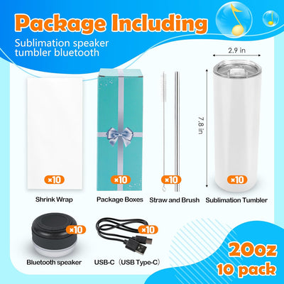 Vasos de sublimación con altavoz Bluetooth 20 oz en caja de regalo